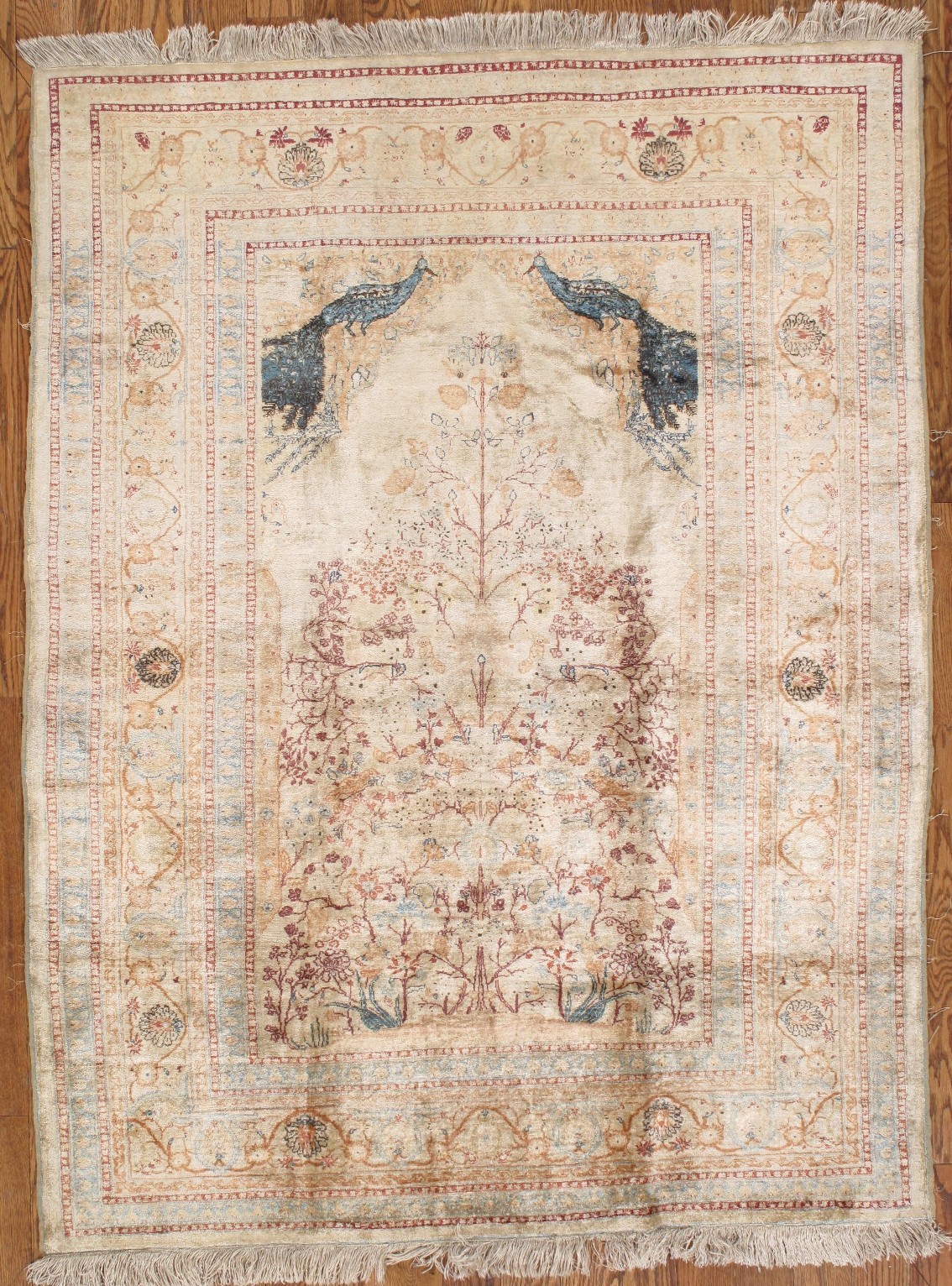 antique tabriz silk rug