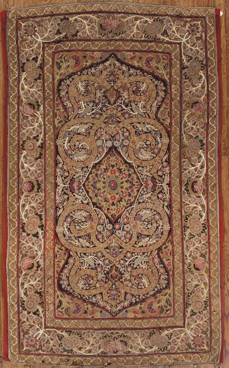 antique kerman embroidery rug