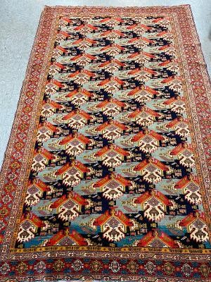antique senneh with 7-coloure silk foundation rug 