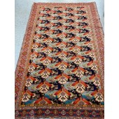 antique senneh with 7-coloure silk foundation rug 